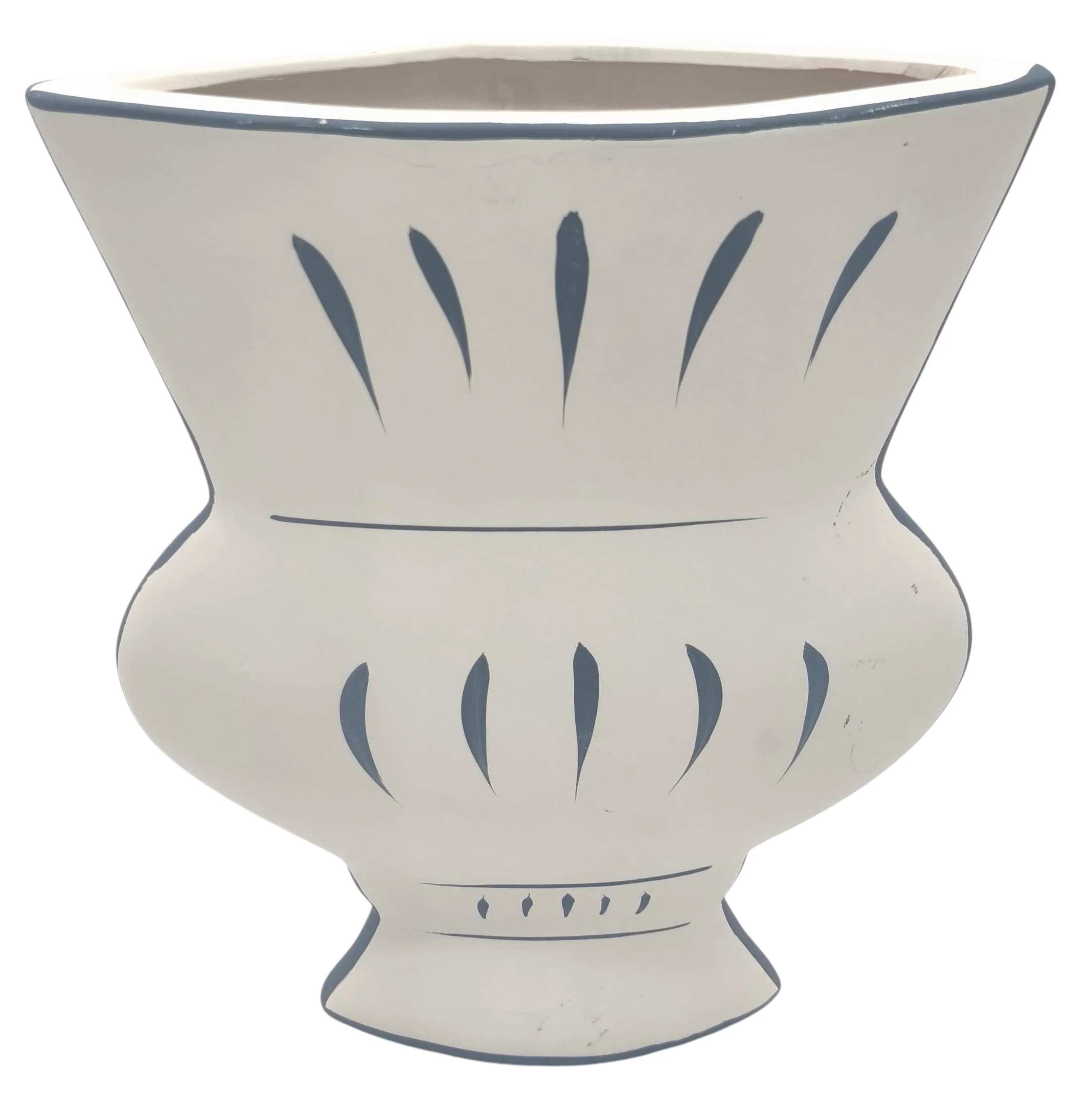 AKDC Contemporary Urn Shaped Clay Flower Vase 17cm*5cm*21cm, White and Blue