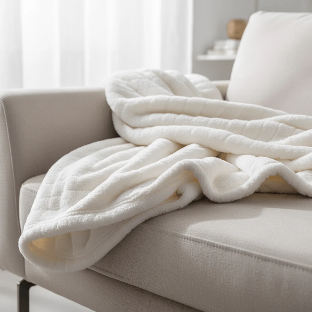AKDC Cozy Pampon Fibre Throw Blanket, Lightweight & Stylish – 200×150 cm, Classic White
