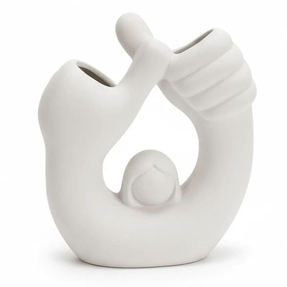 AKDC Creative Sculptural Ceramic Vase – White Girl Thumbs-Up Art Design Decorative Flower Vase, 17 × 13 cm