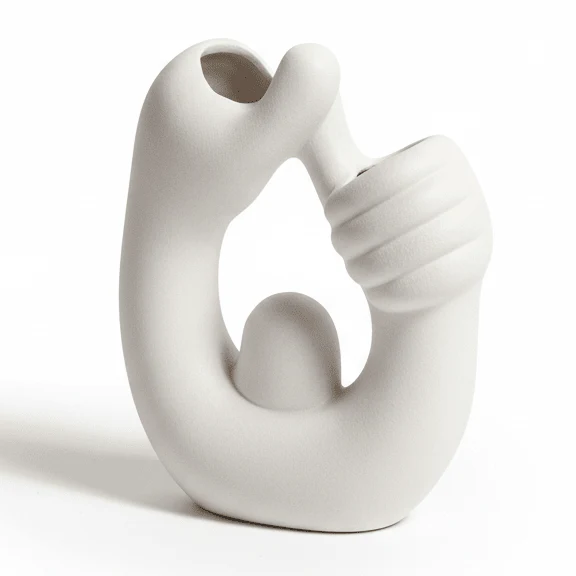 AKDC Creative Sculptural Ceramic Vase – White Girl Thumbs-Up Art Design Decorative Flower Vase, 17 × 13 cm - Image 2
