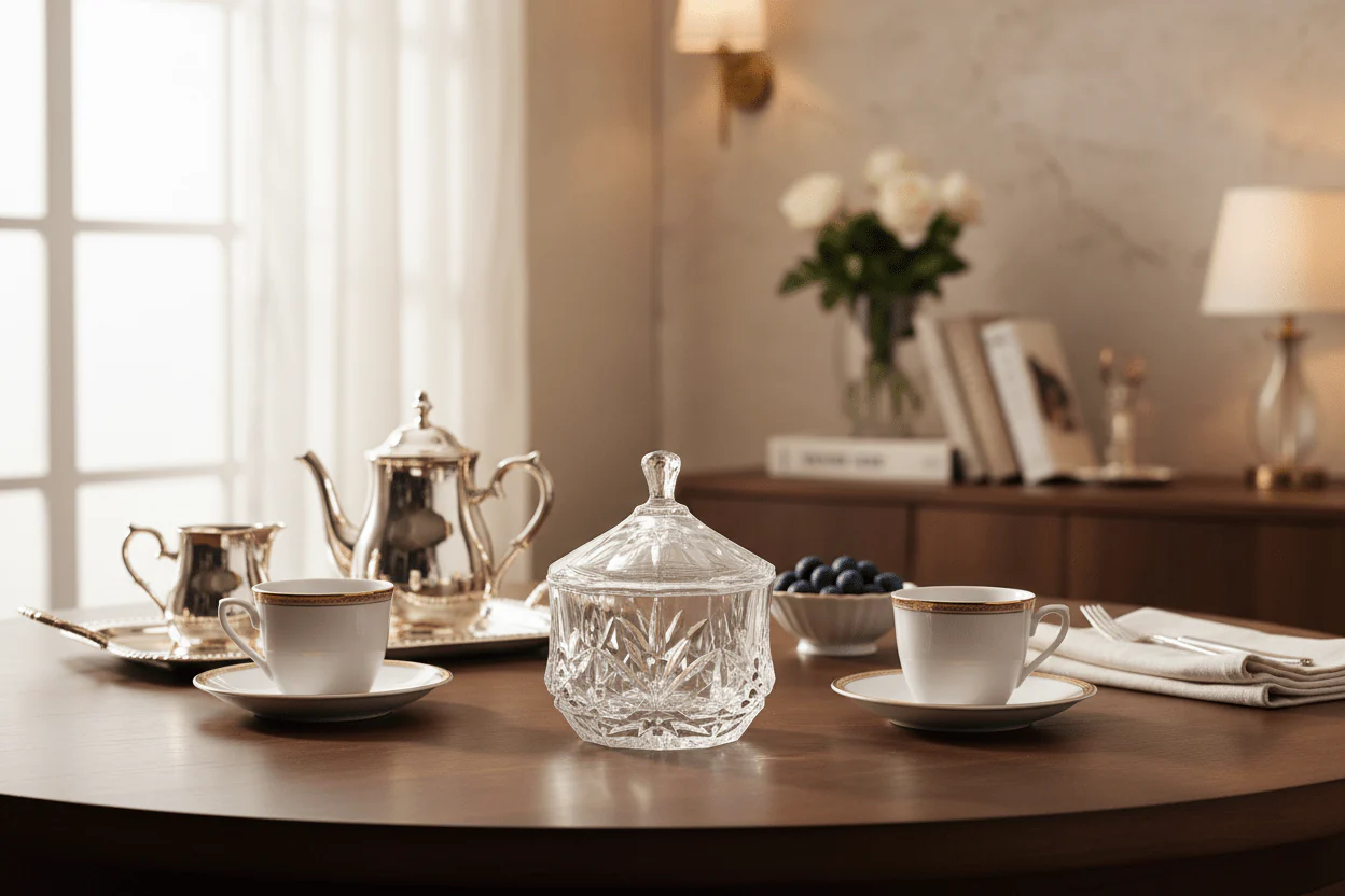 AKDC Crystal Sugar Pot with Lid 250ml, Clear & Transparrent - Image 3
