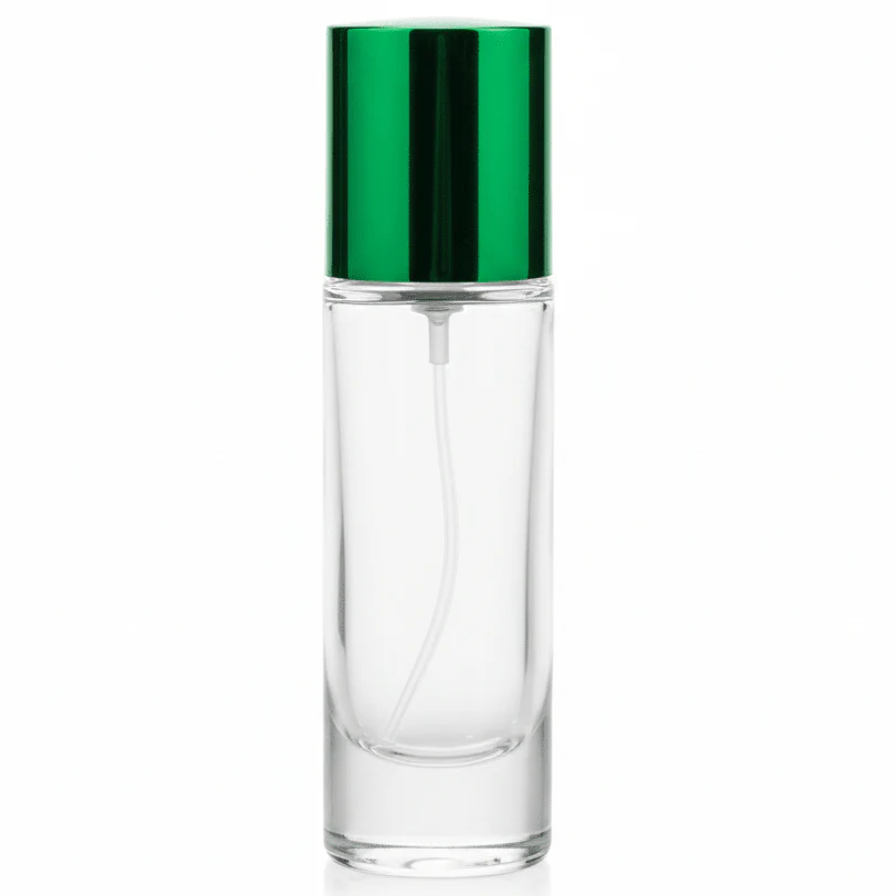 AKDC cylindrical 30ml refillable glass perfume bottle with green cap premium stylish fragrance container gift