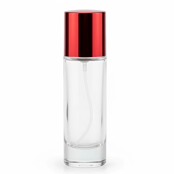 AKDC cylindrical 30ml refillable glass perfume bottle with red cap elegant luxury fragrance container gift