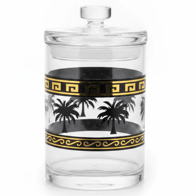 AKDC Decorative Acrylic Storage Canister with Lid and Palm Tree Design for Kitchen Storage 1000 ml