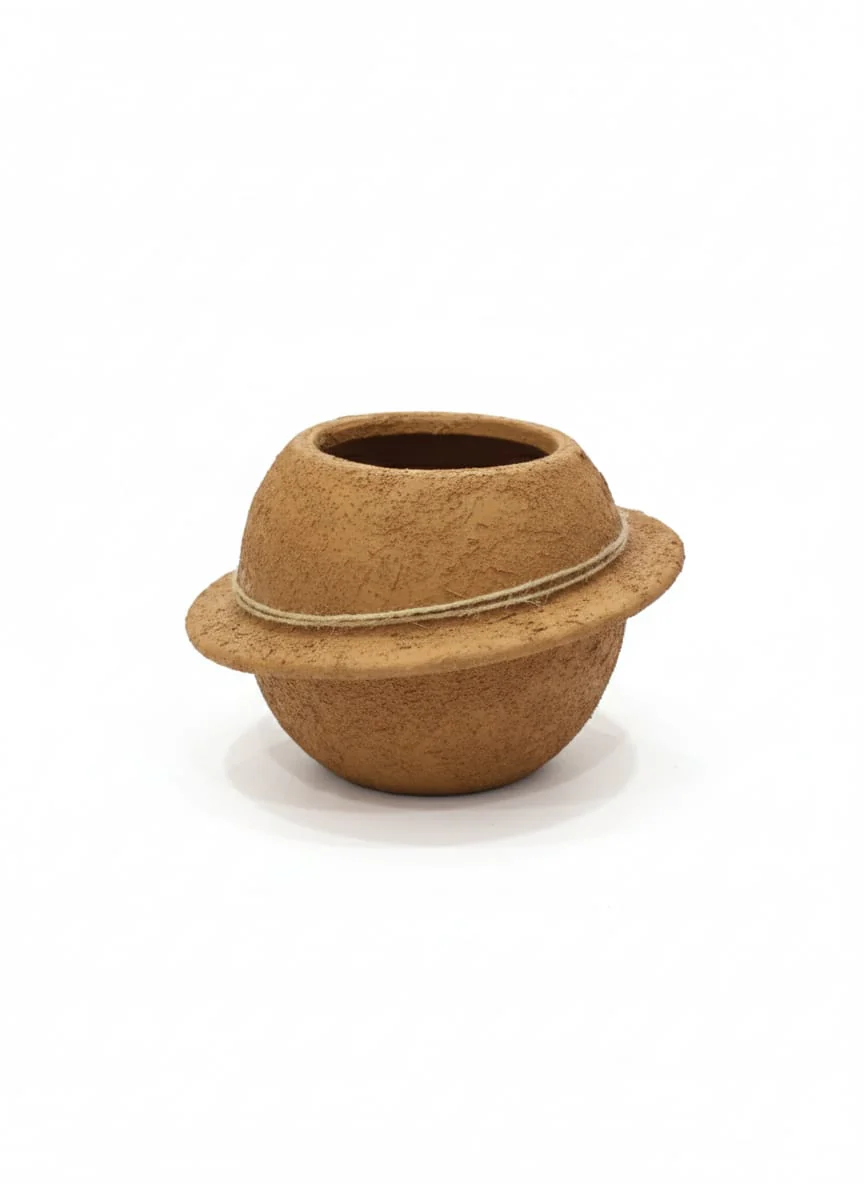 AKDC Decorative Clay Plant Pot – Sand Tone – 14×19 cm – Unique Handcrafted Design