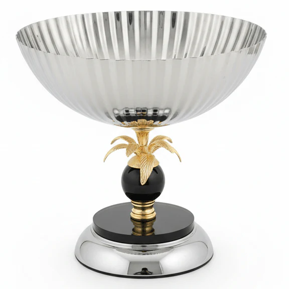 AKDC Decorative Footed Silver & Gold Candy Bowl 23×23 cm Luxury Centerpiece for Sweets & Fruits