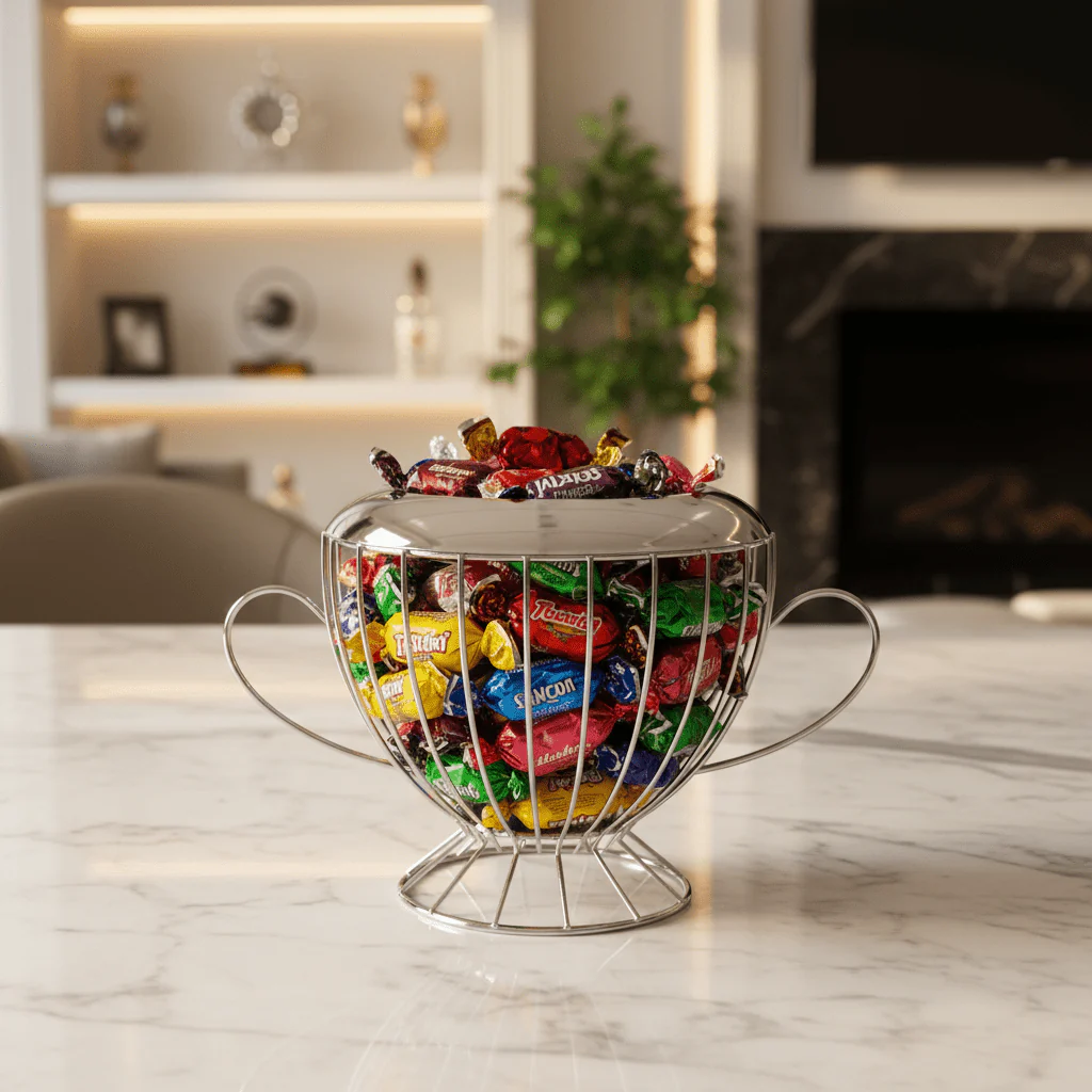 AKDC Decorative Silver Metal Mesh Candy Bowl for Snacks, Chocolates & Dry Fruits – 15cm - Image 2