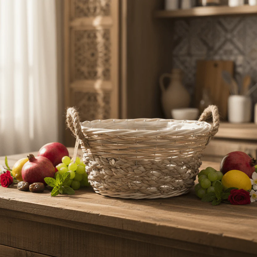 AKDC Deep Handwoven Rattan Storage Basket with Handle – Elegant Beige Finish, Large Capacity Organizer for Home & Utility Use, 27 × 21 × 12 cm - Image 2