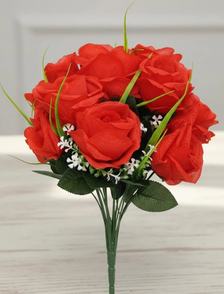 AKDC Deluxe Velvet Touch Artificial Red Rose Branch – Realistic Silk Petals with Sturdy Plastic Stem – 44 cm Floral Decoration - Image 2