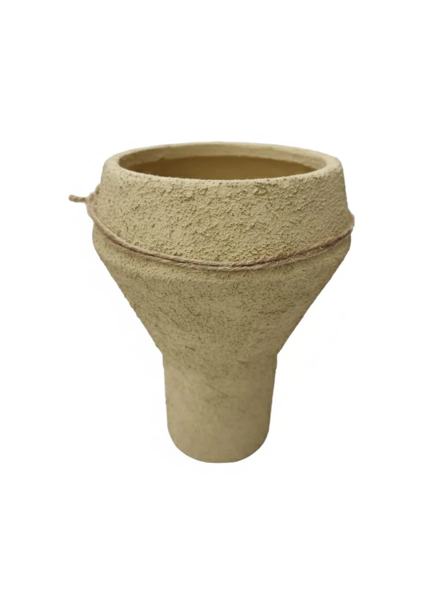 AKDC Designer Clay Plant Pot – Beige Color – 23×15 cm – Unique Curved Shape
