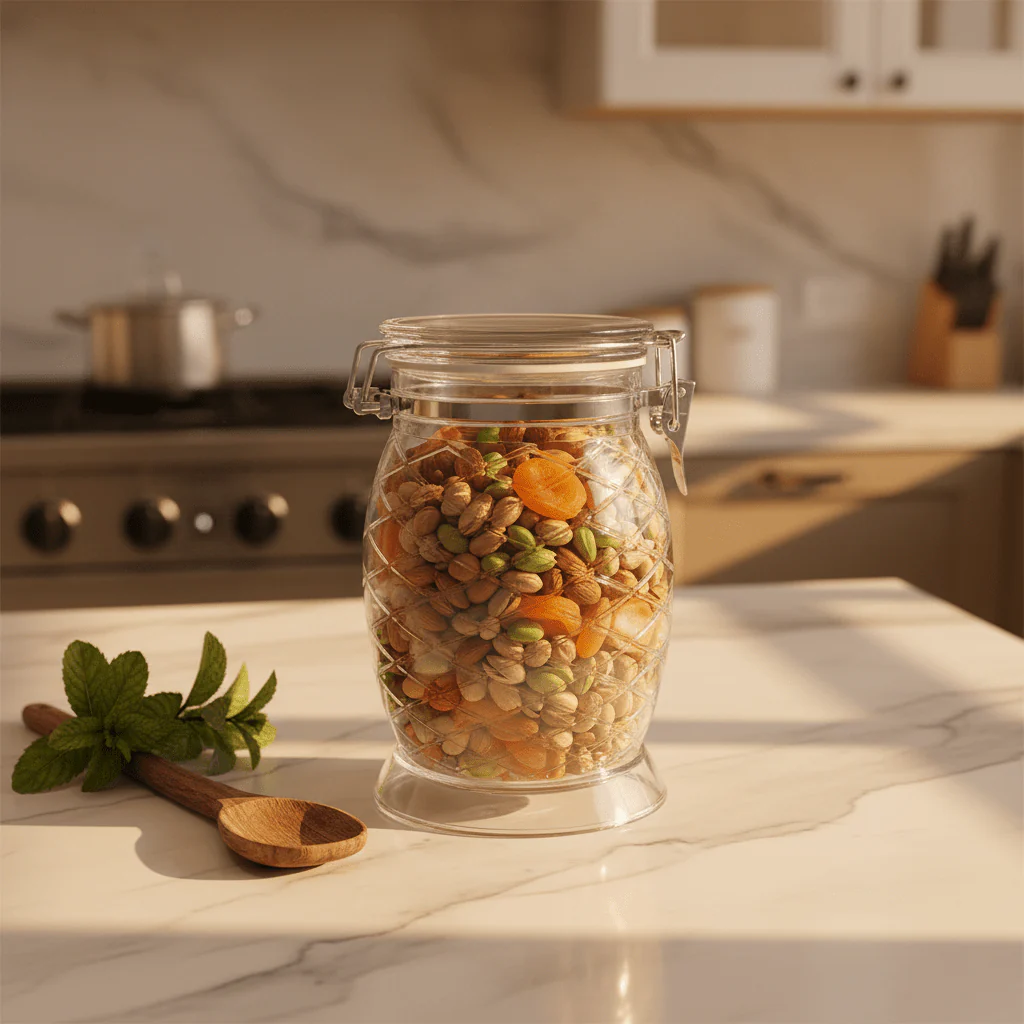AKDC Diamond Cut Airtight Acrylic Storage Jar for Dry Food and Snack Storage 18 × 10 cm - Image 2