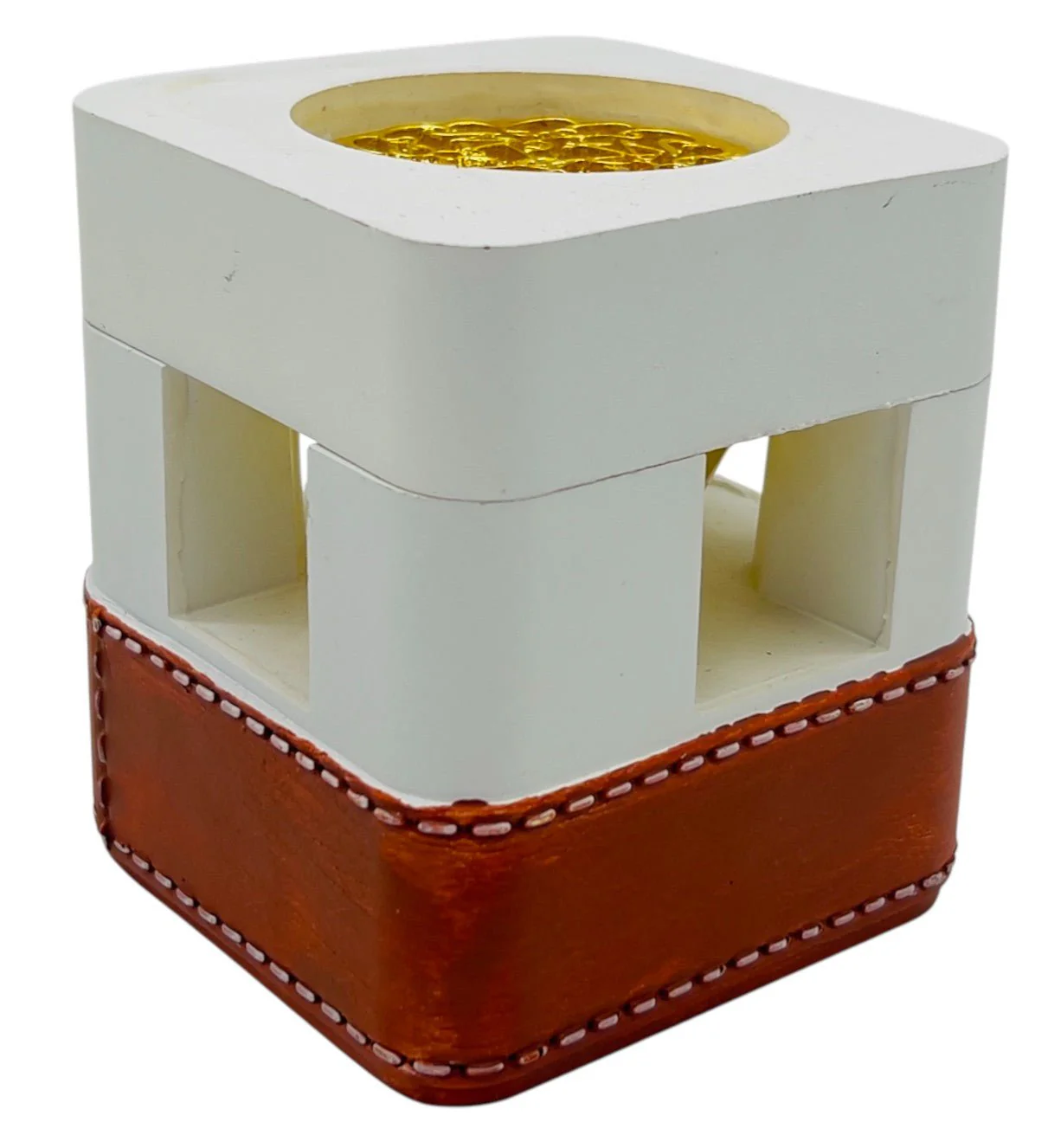 AKDC Diamond Shaped Incense Burner 11cm*10cm*9cm, Gypsum Material, White/Dark Brown