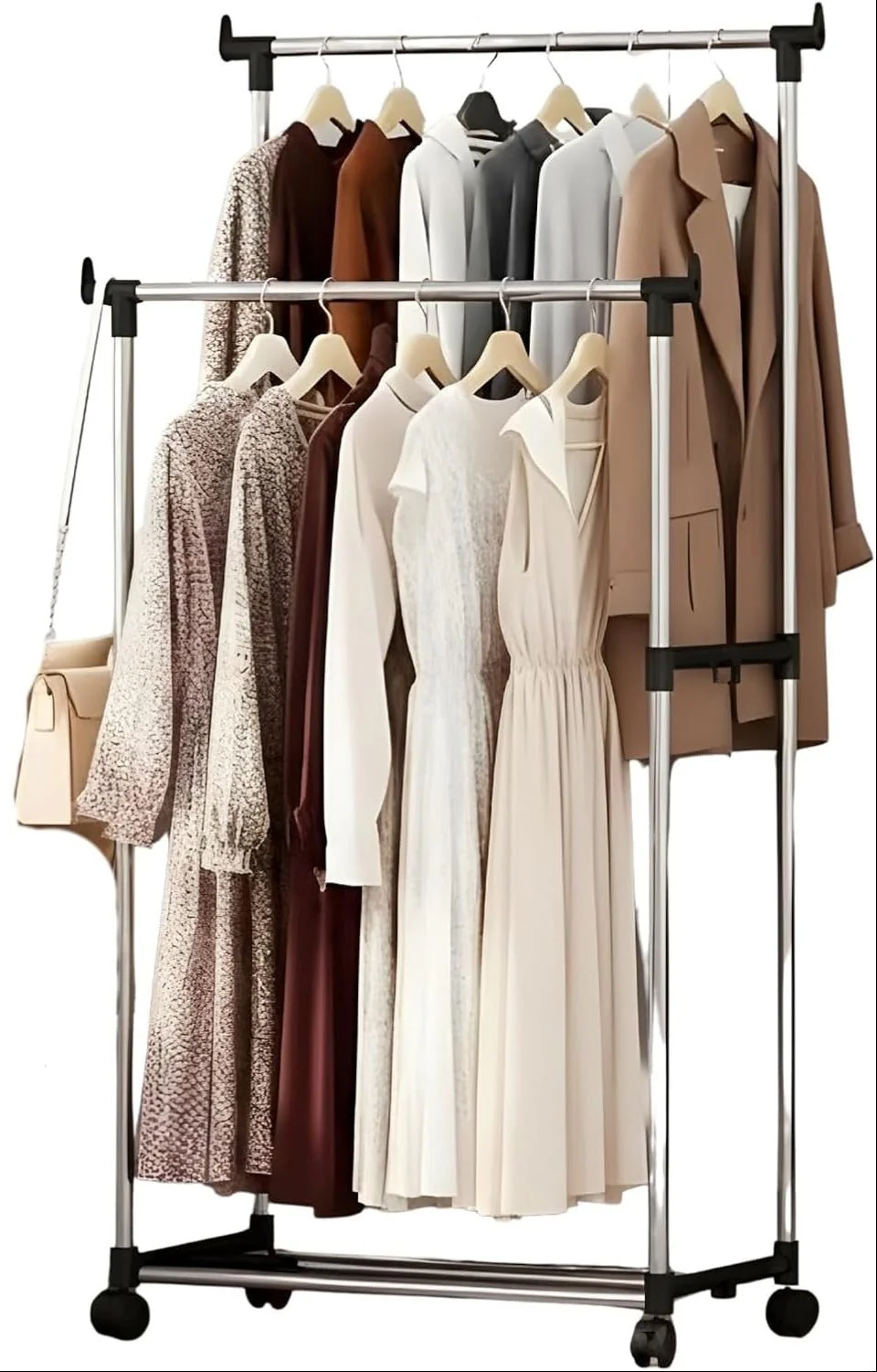 Leostar Double Garment Rack CD-1264 | Adjustable Height | Double Rail | With Wheels 82*42*92 CM