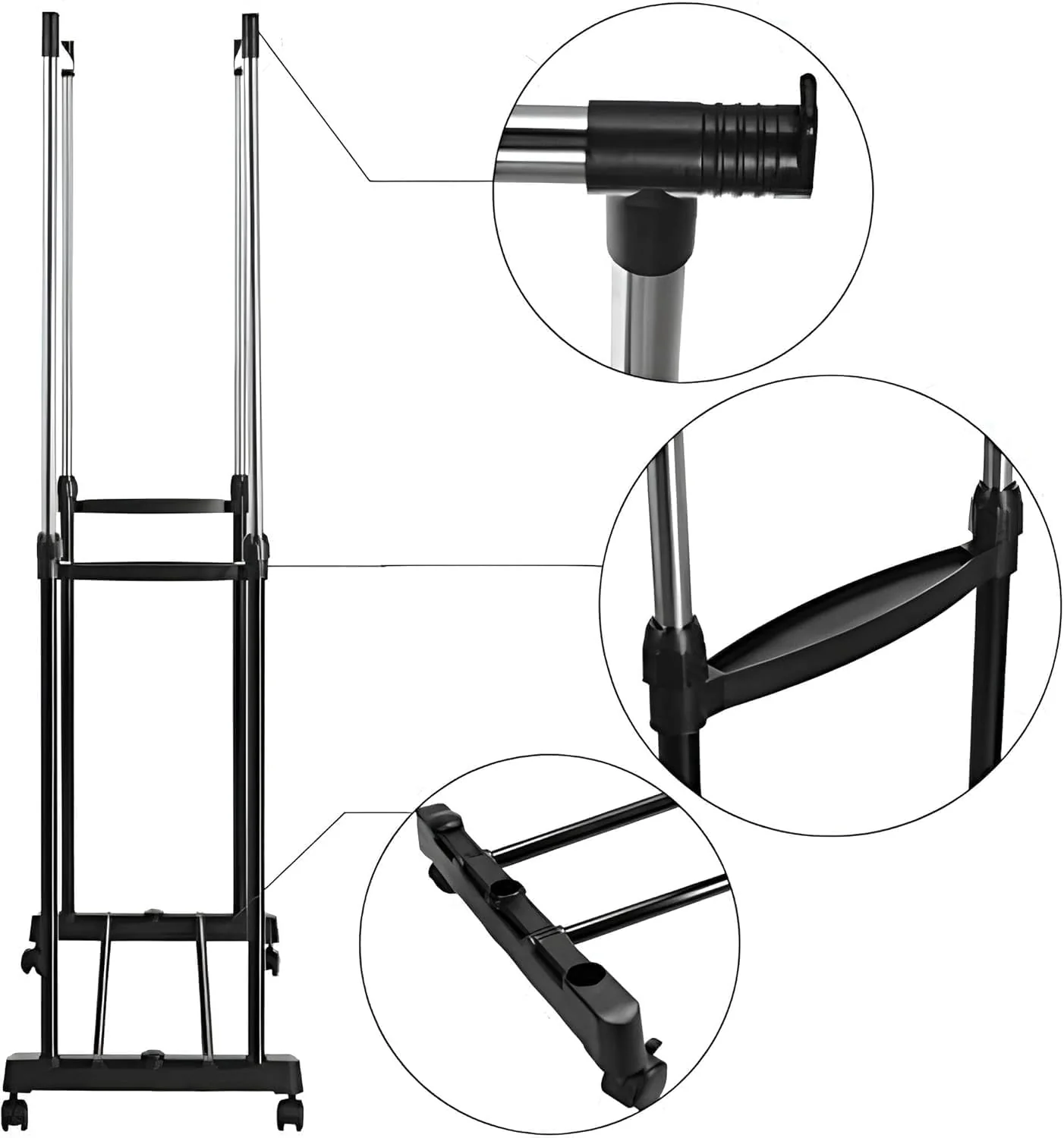 Leostar Double Garment Rack CD-1264 | Adjustable Height | Double Rail | With Wheels 82*42*92 CM - Image 6