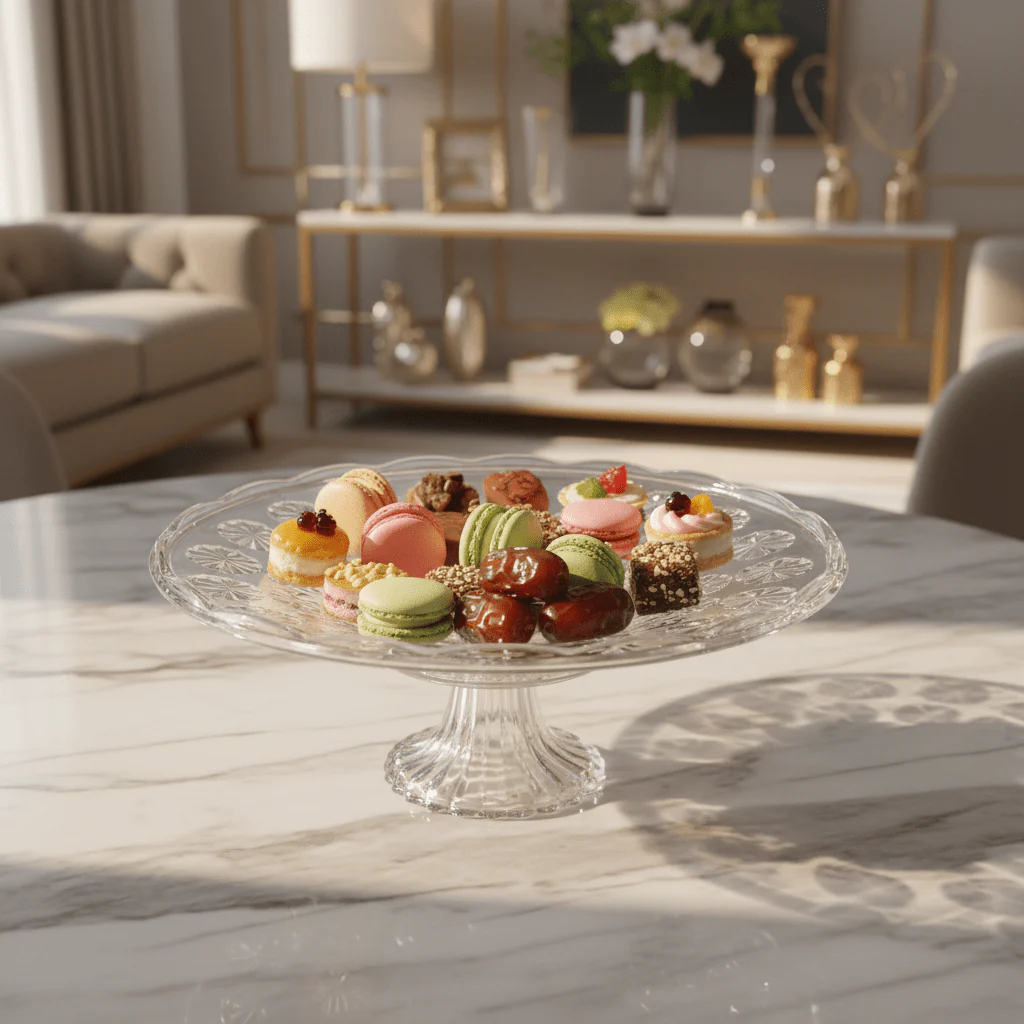 AKDC Elegant Acrylic Footed Candy Serving Tray, Clear Decorative Dessert Display Stand – 33 cm - Image 2