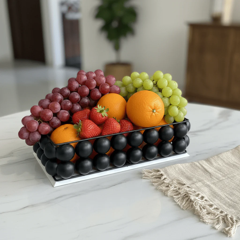 AKDC Elegant Black and White Bubble Design Metal Fruit Tray 30 x 15 cm Large Serving Tray for Fruits and Snacks - Image 2