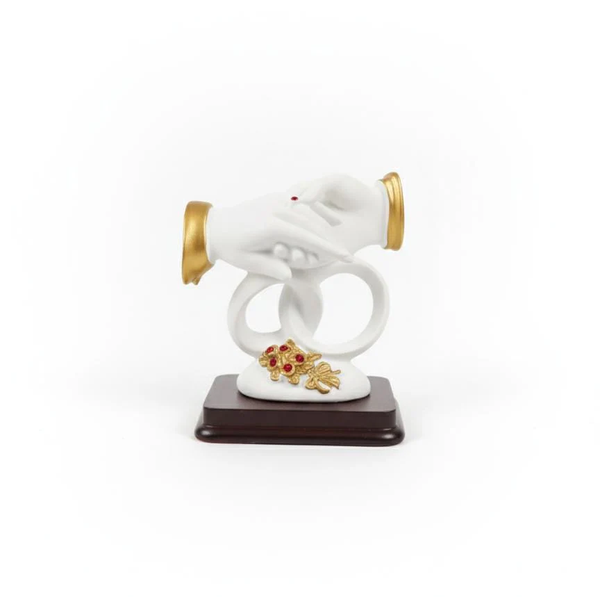 AKDC Elegant Ceramic Hand Sculpture Décor – White with Gold Accent Artistic Home Piece 9 cm