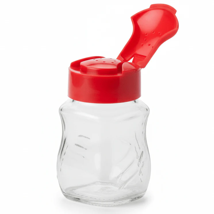 AKDC Elegant Clear Glass Salt & Pepper Shaker with Red Plastic Lid for Kitchen & Dining – 8cm