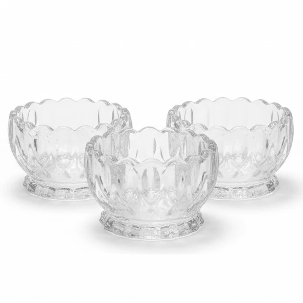 AKDC Elegant Clear Glass Serving Bowls for Desserts, Fruits & Snacks – Multipurpose Bowl Set of 3