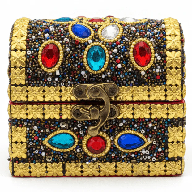 AKDC Elegant Golden Wooden Jewellery Box with Antique Brass-Tone Metal Latch, Compact Storage Organizer (4 inch)