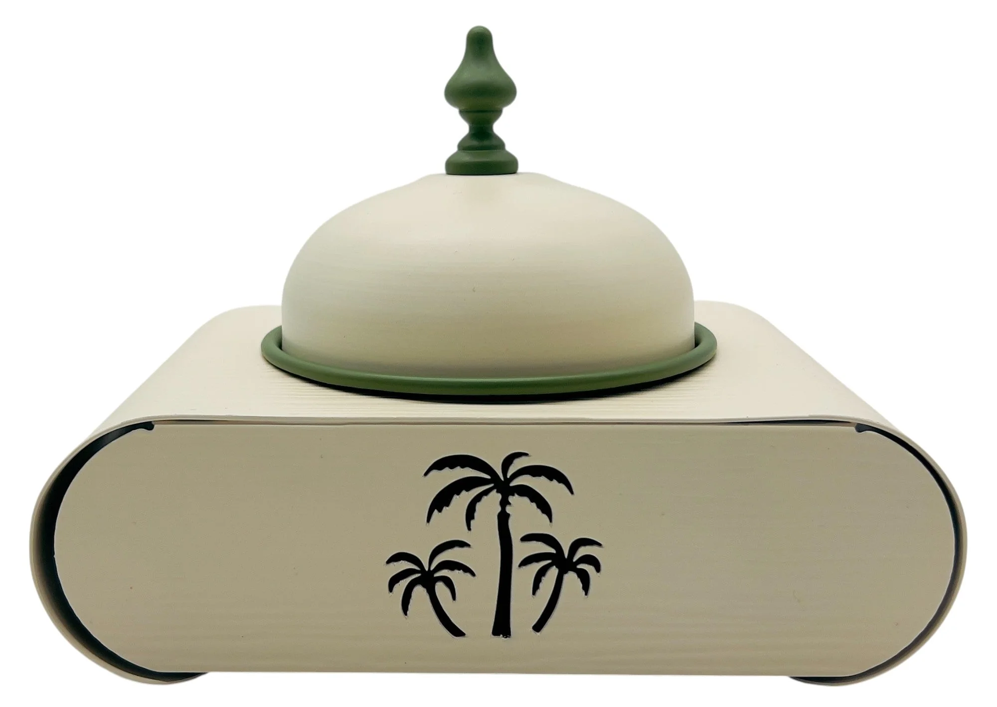 AKDC Elegant Palm Metal Candy Bowl with Stand 18.5cm*13cm*13.5cm, Ivory/Green