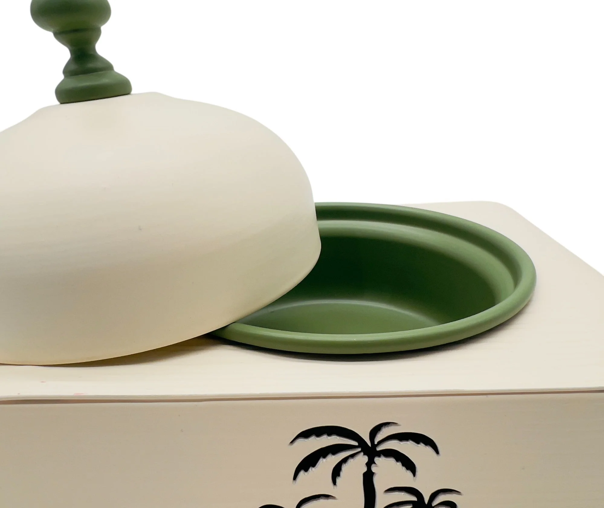 AKDC Elegant Palm Metal Candy Bowl with Stand 18.5cm*13cm*13.5cm, Ivory/Green - Image 3
