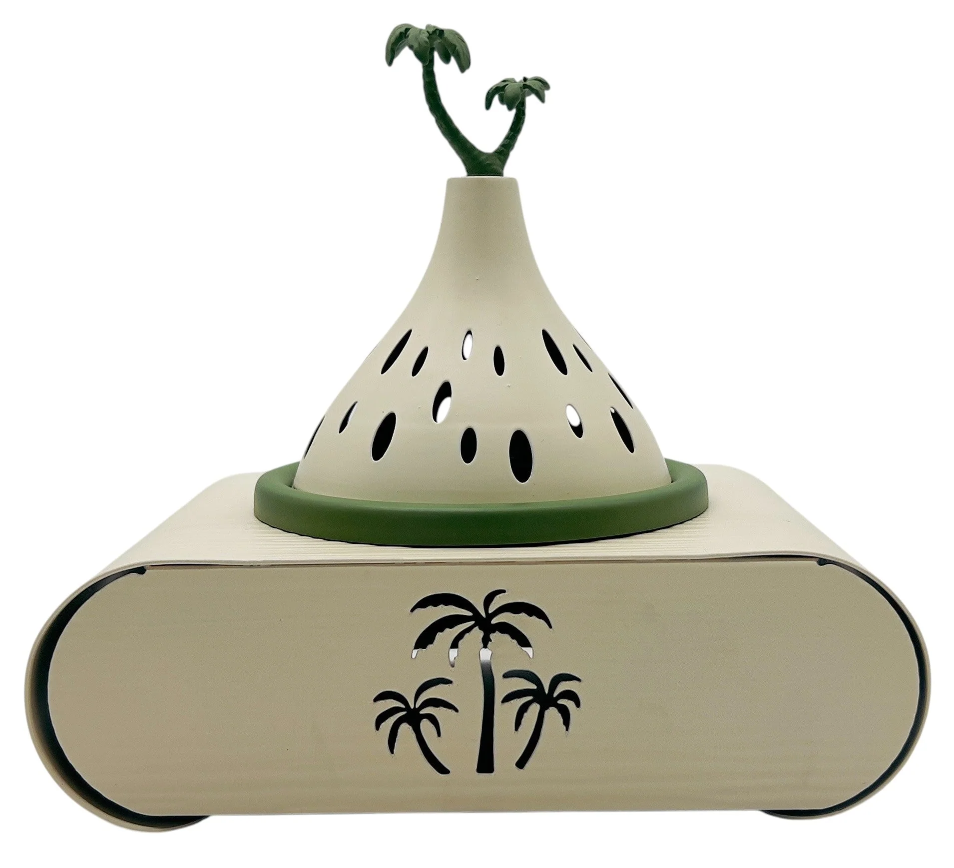 AKDC Elegant Palm Metal Incense Burner with Stand 19cm*13cm*17.5cm, Ivory/Green