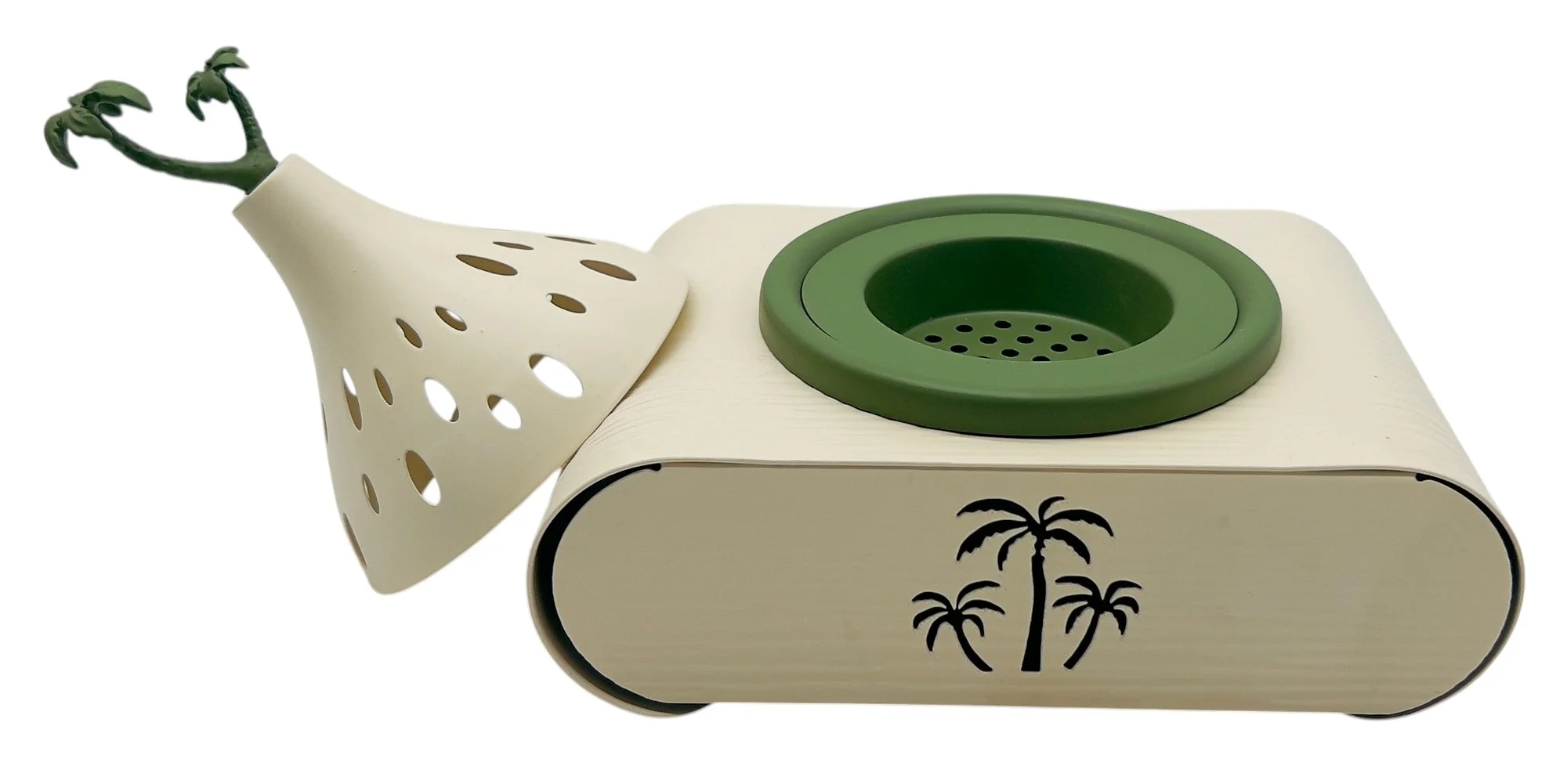 AKDC Elegant Palm Metal Incense Burner with Stand 19cm*13cm*17.5cm, Ivory/Green - Image 2