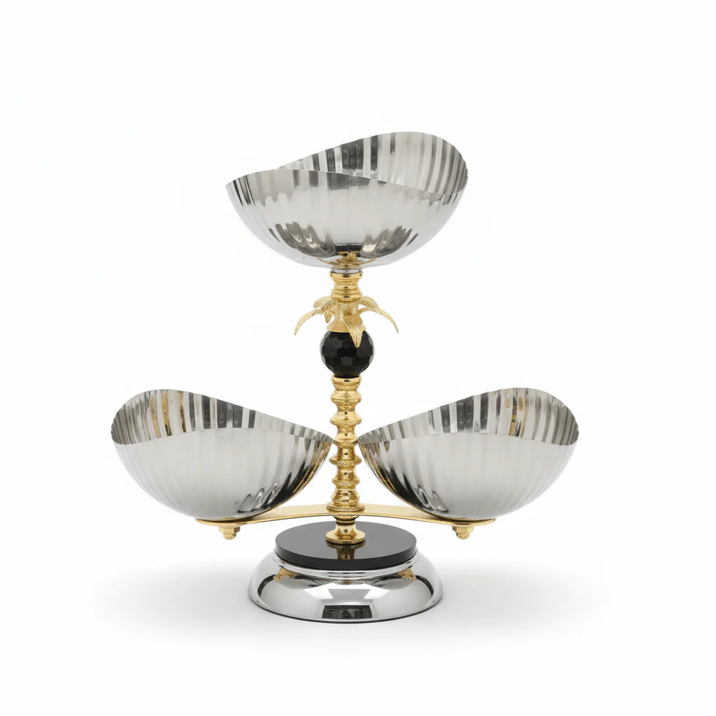 AKDC Elegant Silver Metal Candy Bowl with Stand 32 cm Luxury Elevated Serving Bowl for Table Decor