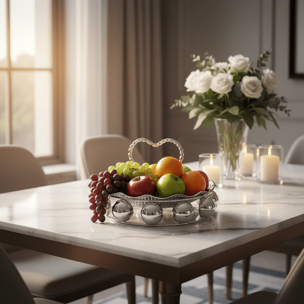 AKDC elegant silver metal candy tray decorative serving tray premium table display 22cm - Image 2
