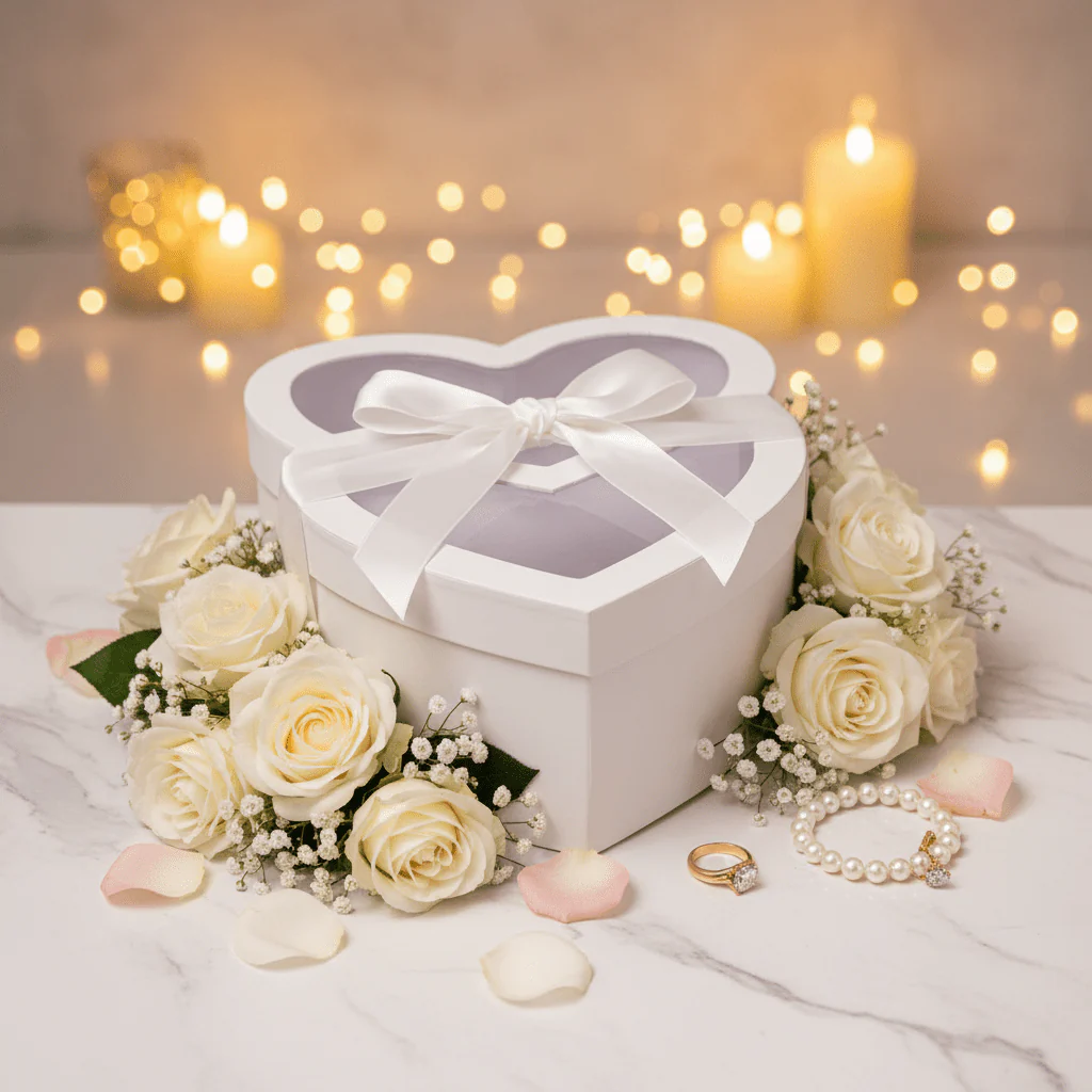 AKDC Elegant White Double Heart Cardboard Gift Box with Clear Cover for Minimalist Gift Packaging, Wedding & Special Occasions – 29×20×8 cm - Image 2