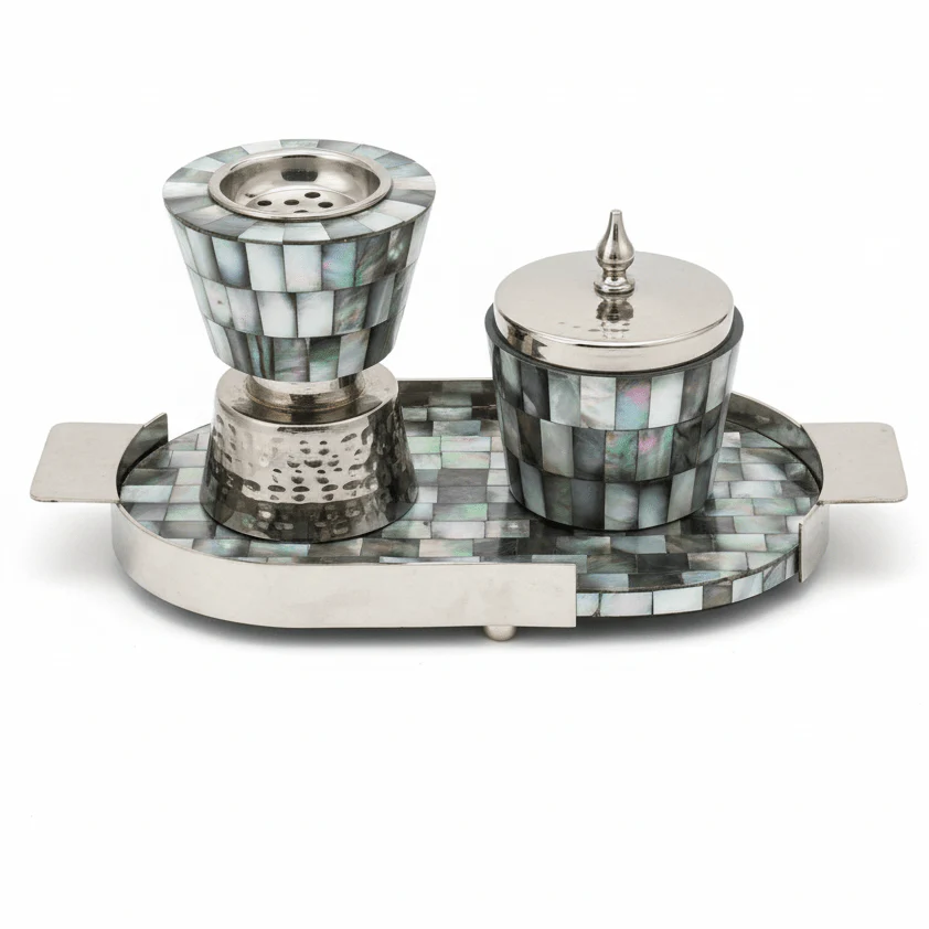 AKDC Artisan Silver-Finish Metal & Wood Incense Burner | Handcrafted Luxury Aromatherapy Stand | 35×16cm