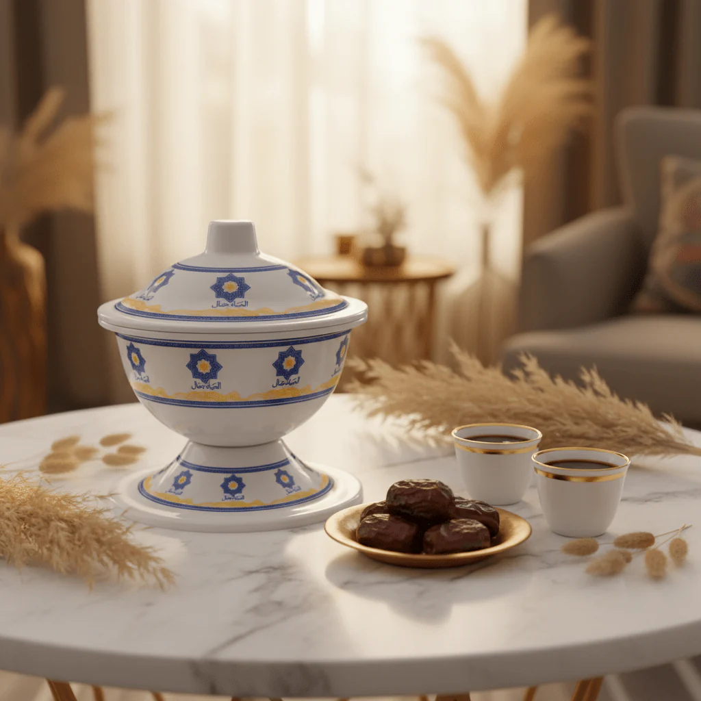 AKDC Footed Melamine Bowl with Lid – Arabic Art Design, Elegant Serving Bowl for Dining Table & Kitchen (16 × 12 cm) - Image 2