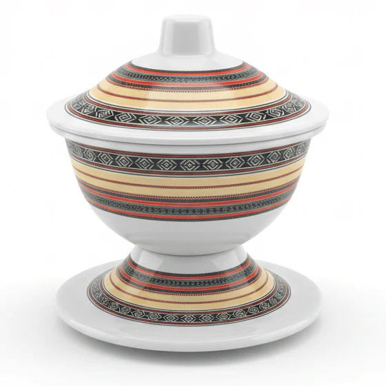 AKDC Footed Melamine Bowl with Lid – Unique Contemporary Design, Lightweight & Durable Serving Bowl for Home Use (16 × 12 cm)