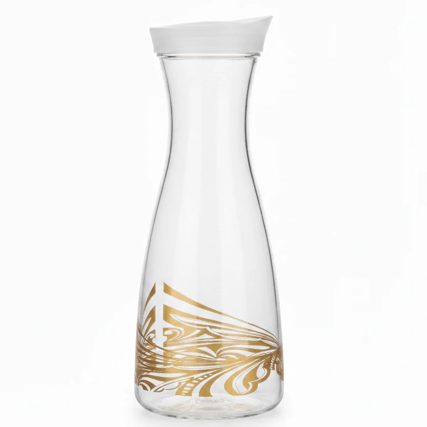 AKDC Gold Accent Transparent Acrylic Juice Bottle with Secure Lid for Beverages 1080 ml