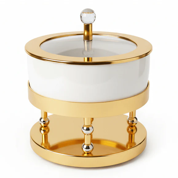 AKDC Gold Metal & Ceramic Candy Storage Box 20×17 cm Decorative Container for Sweets & Dry Fruits