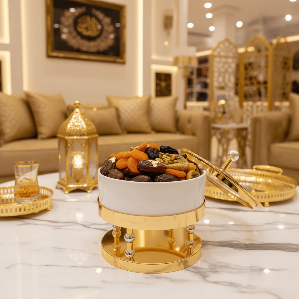 AKDC Gold Metal & Ceramic Candy Storage Box 20×17 cm Decorative Container for Sweets & Dry Fruits - Image 2