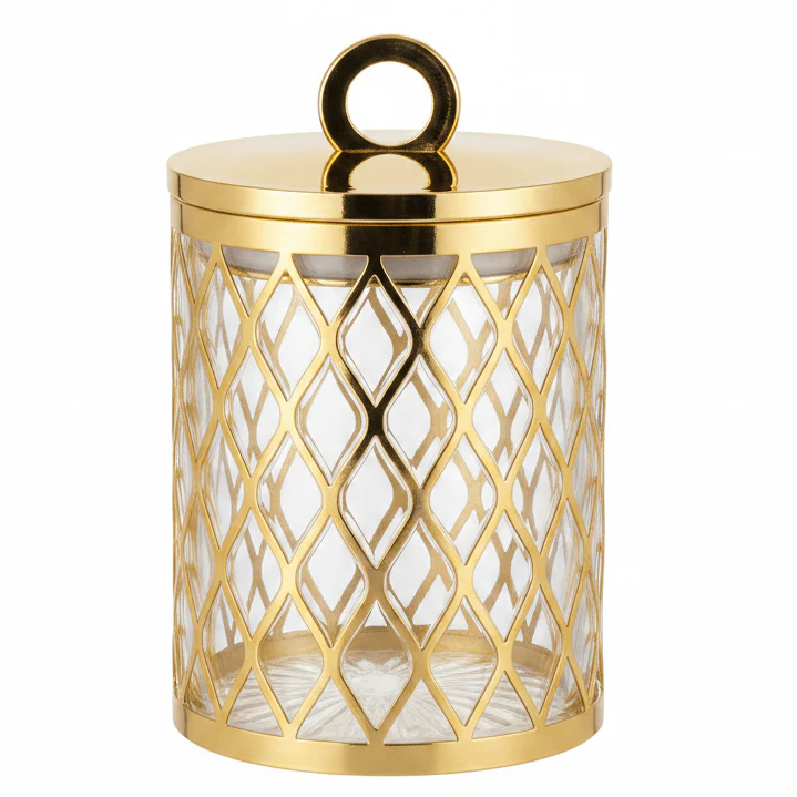 AKDC Gold Pattern Acrylic Storage Canister with Lid for Dry Food Storage 14 × 10 cm