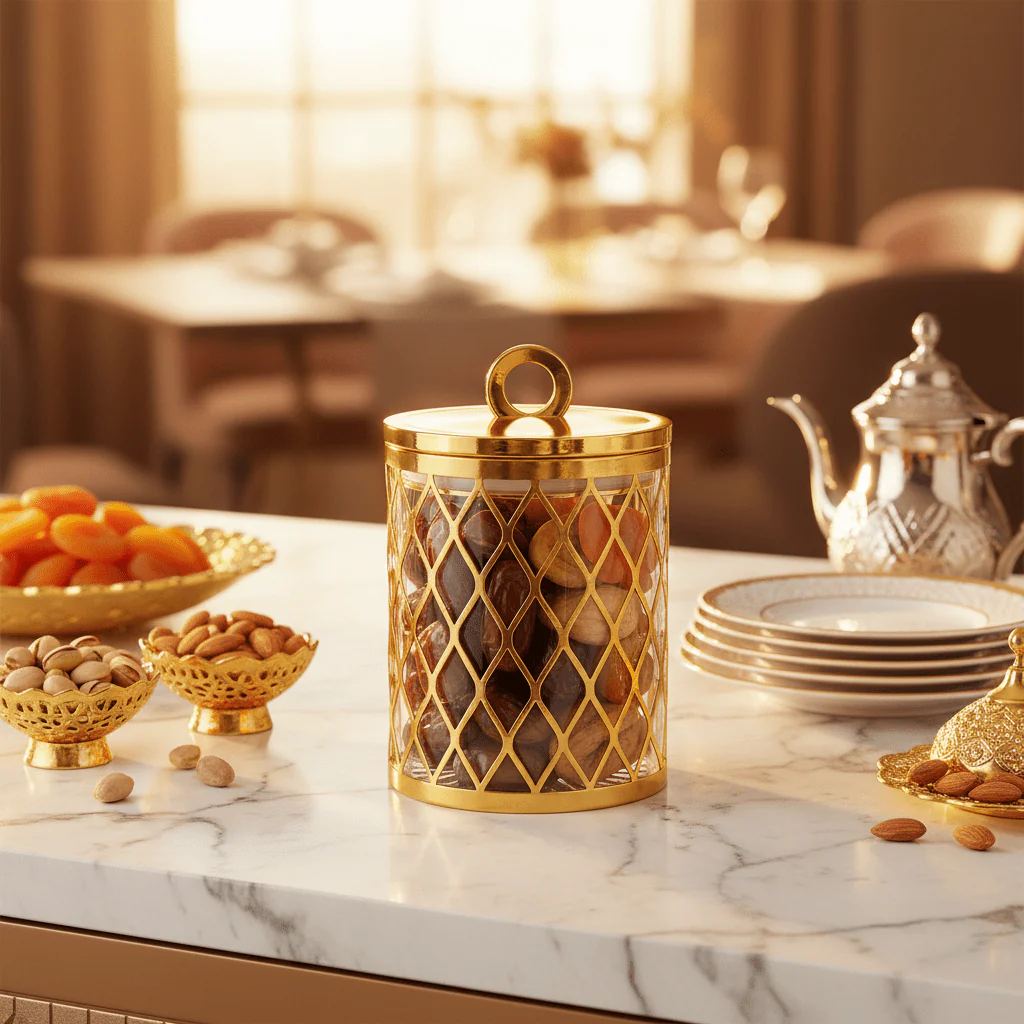 AKDC Gold Pattern Acrylic Storage Canister with Lid for Dry Food Storage 14 × 10 cm - Image 2
