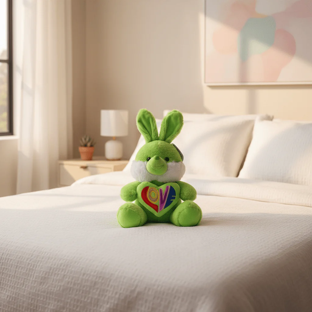 AKDC Green Bunny Soft Plush Toy with Love Text Print – 30 cm Stuffed Animal Gift Toy - Image 2