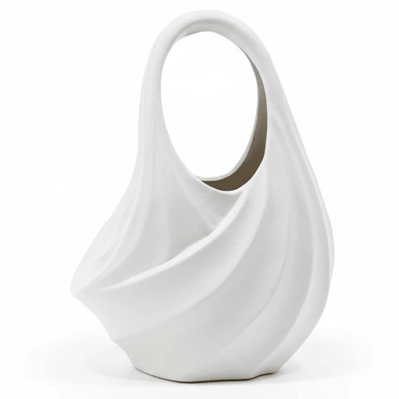 AKDC Handbag-Inspired Ceramic Decorative Vase – Elegant White Fashionable Sculptural Design, 22 × 16 cm