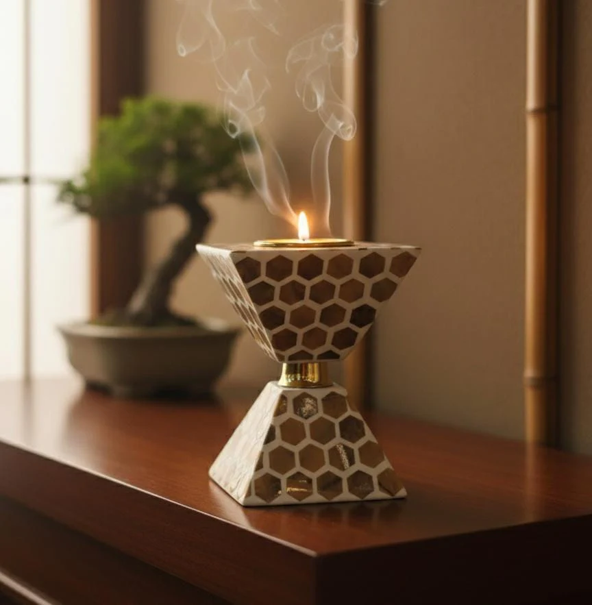 AKDC Handcrafted Wooden Incense Burner 17x13 cm – Elegant Brown & Cream Aroma Diffuser Box for Home, Office & Prayer Use - Image 2