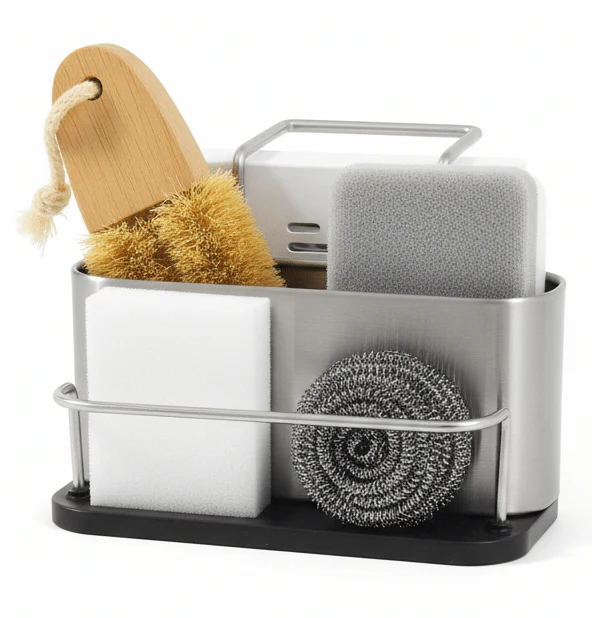 AKDC High-Quality Stainless Steel Kitchen Sink Caddy Organizer for Sponge, Scrubber & Accessories – Compact Rust-Resistant Design (172×137×146 mm)