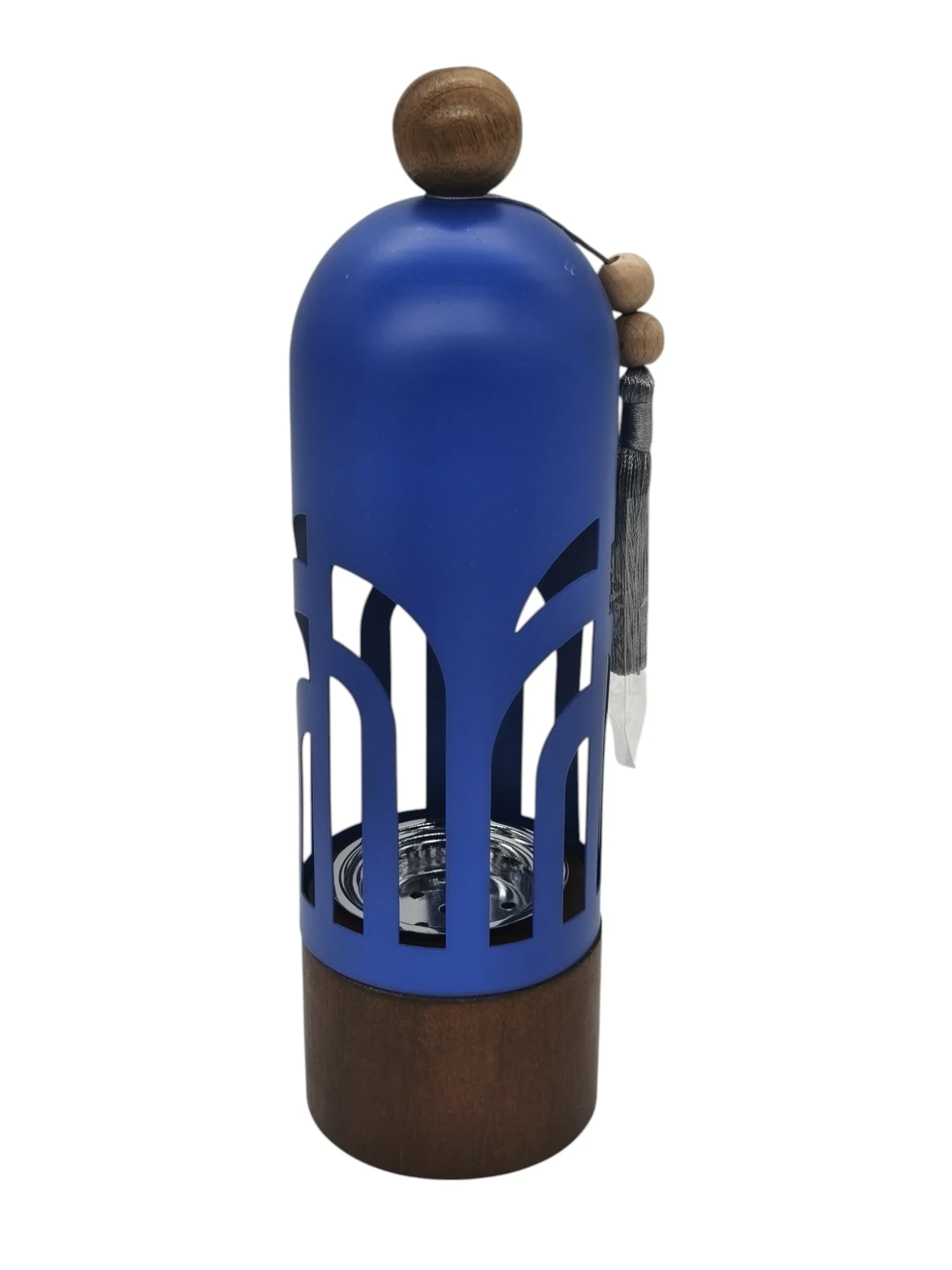 AKDC Incense Burner with Wooden Base and Metal Cover 28cm*8cm*8cm, Blue