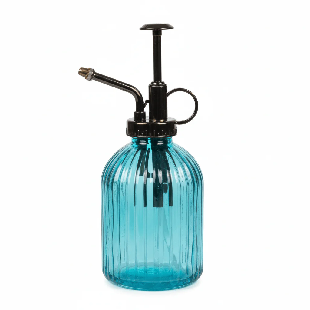 AKDC Large Capacity Blue & Black Glass Spray Bottle with Premium Metal Trigger for Household & Gardening Use – 350ml