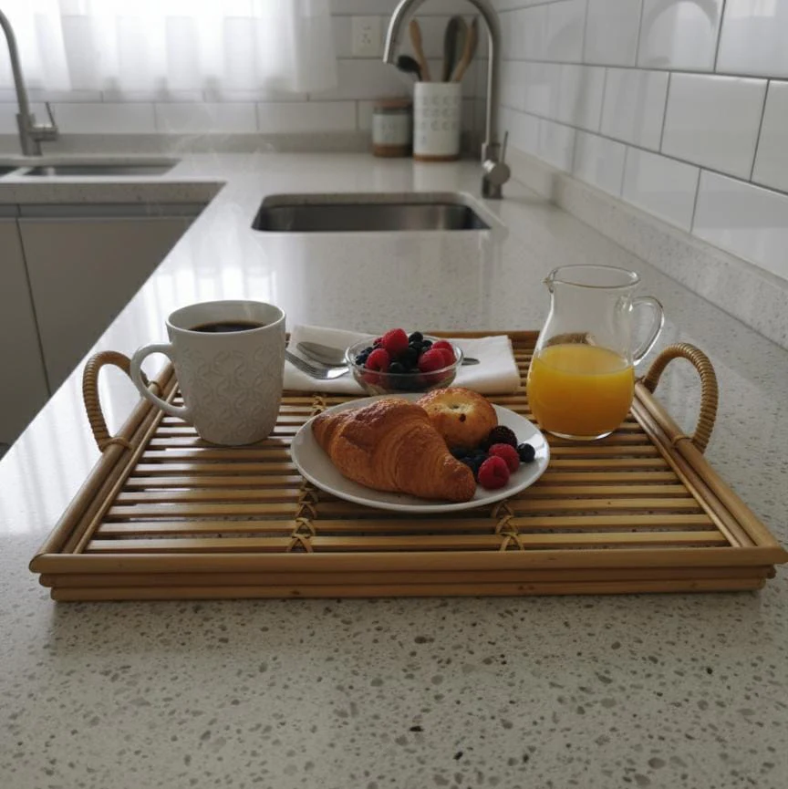 AKDC Large Square Bamboo Tray 40×40×3 cm – Spacious Handcrafted Serving Tray - Image 2