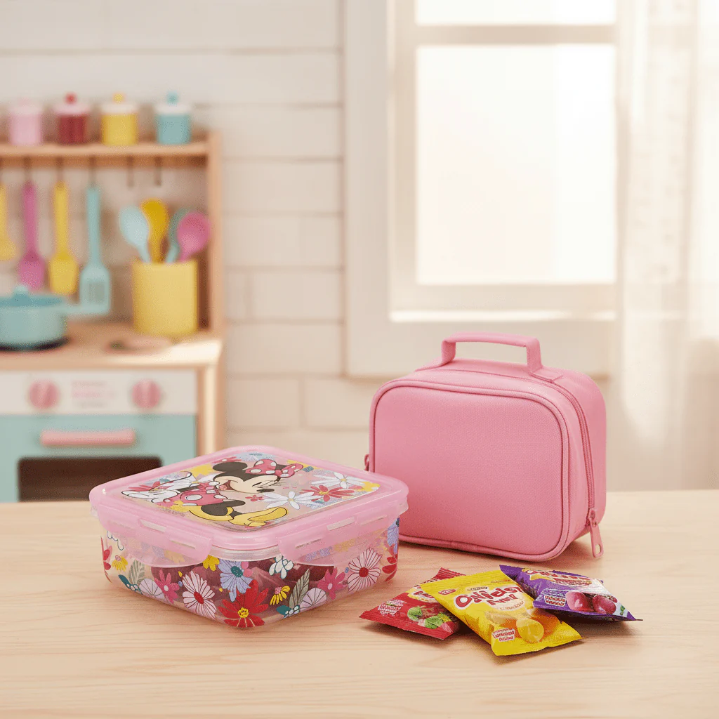 AKDC Large Square Food Storage Container – 750 ml Clear Plastic Box with Mickey Mouse Theme - Image 2