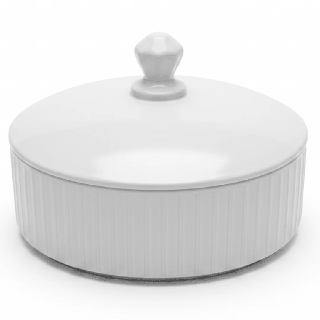 Large White Ceramic Candy Bowl with Lid – Elegant Dessert & Treat Display Bowl (9 inch)