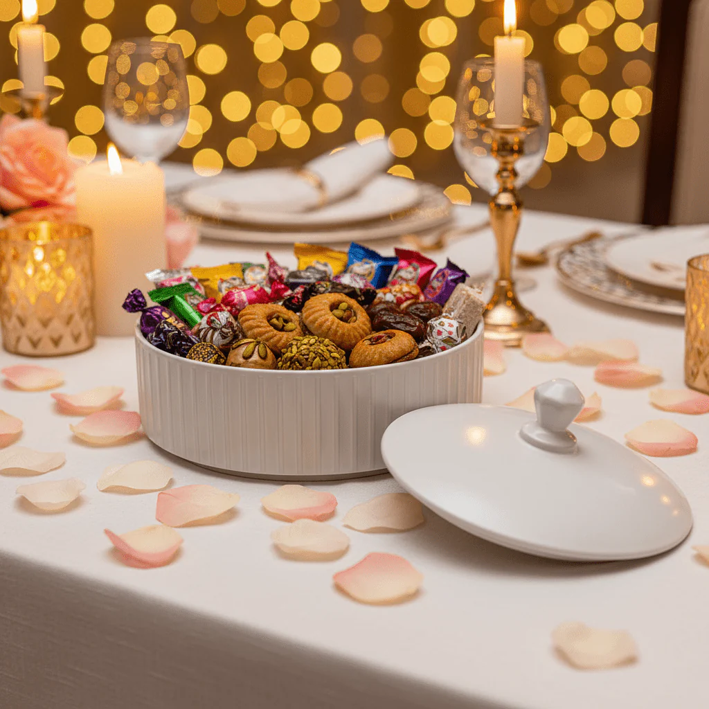 Large White Ceramic Candy Bowl with Lid – Elegant Dessert & Treat Display Bowl (9 inch) - Image 4