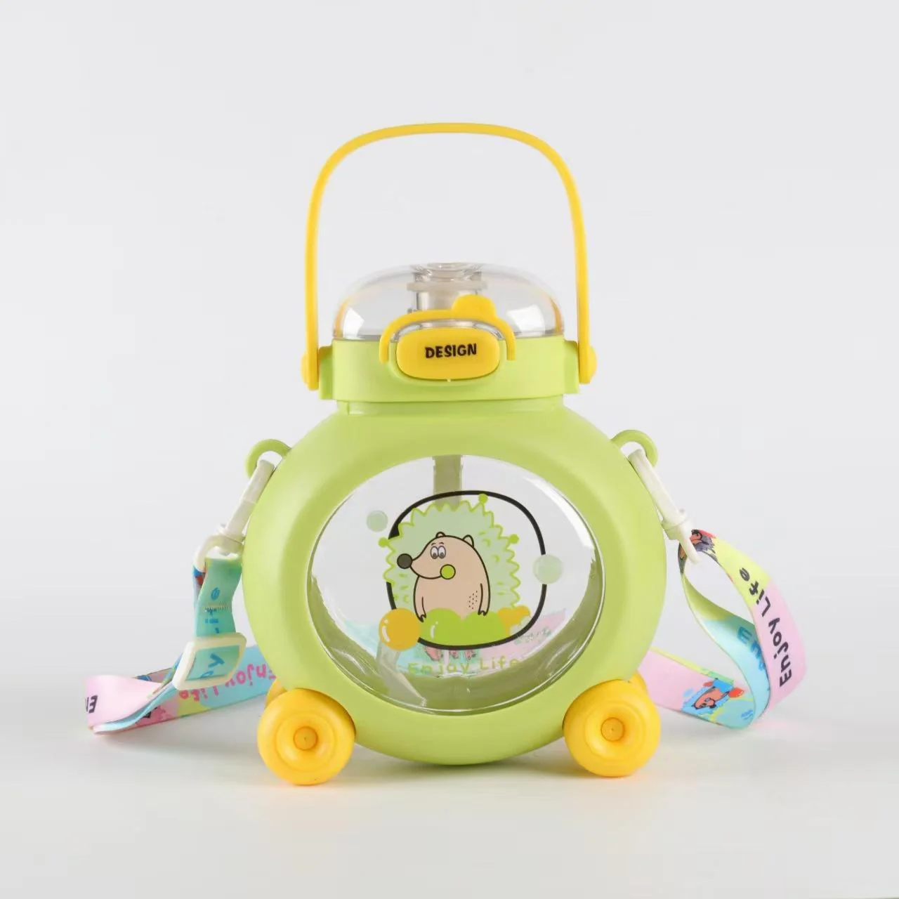 AKDC Little Hedgehog Kids Water Bottle 800ml, PP Material Body, Green-Yellow